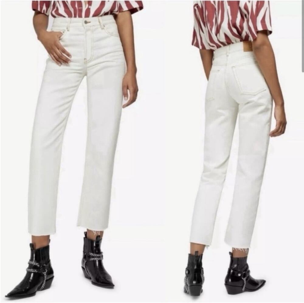 NWT Anine Bing Jackie High Rise Straight Leg Jeans 27 Vanilla Raw Hem Button Fly